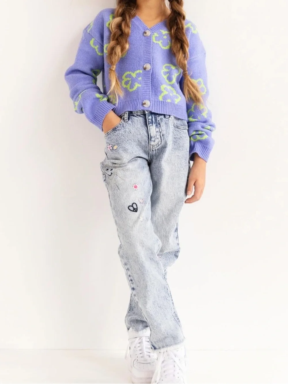 Art Class girls flower cardigan